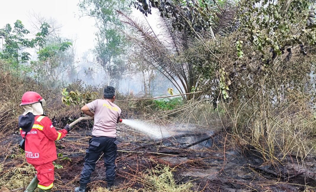 Polres Kubu Raya Dan Jajaran Terkait Bergerak Cepat Padam Api Yang Melahap Lahan Gambut