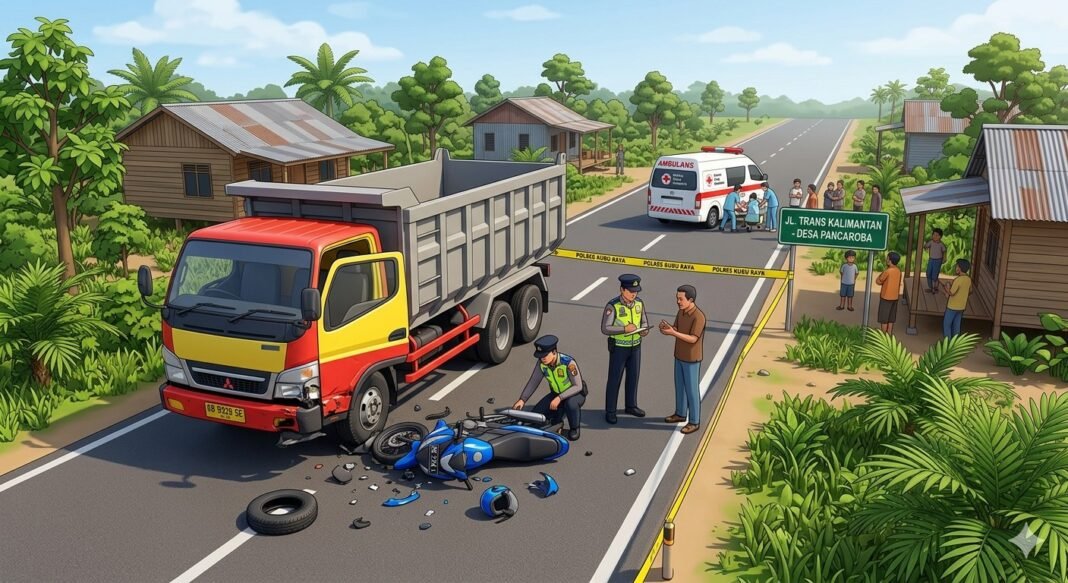 Kecelakaan Maut di Trans Kalimantan Kubu Raya Pemotor Tewas Usai Bertabrakan dengan Dump Truk