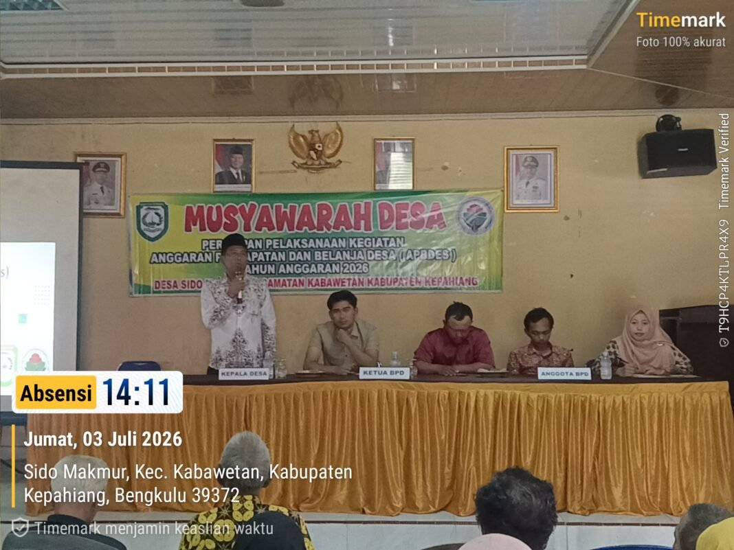 Pemdes Desa Sido Makmur,Gelar Musyawarah Desa Persiapan Pelaksanaan Kegiatan Dan Sosialisasi APBDES TA 2026 Pemdes Desa Sido Makmur,Gelar Musyawarah Desa Persiapan Pelaksanaan Kegiatan Dan Sosialisasi APBDES TA 2026