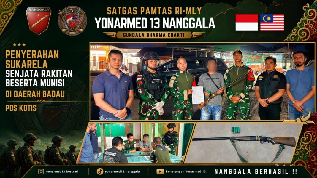 Gagalkan Senjata Ilegal,SatgasYonarmed 13/Nanggala & BeaCukai Nanga Badau Sita Senjata Rakitan 4 Butir Munisi Gagalkan Senjata Ilegal,SatgasYonarmed 13/Nanggala & BeaCukai Nanga Badau Sita Senjata Rakitan 4 Butir Munisi