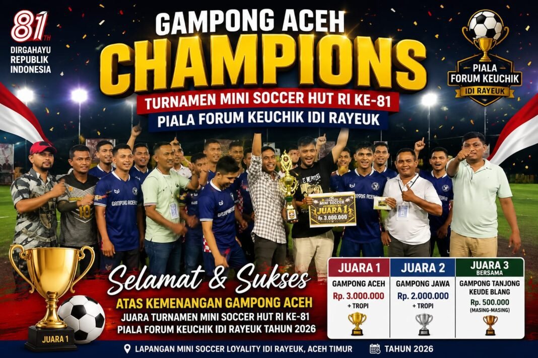 Gampong Aceh Raih Juara Pertama Turnamen Mini Soccer HUT Kemerdekaan RI Gampong Aceh Raih Juara Pertama Turnamen Mini Soccer HUT Kemerdekaan RI