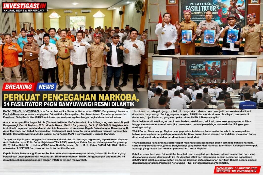 Perkuat Pencegahan Narkoba, 54 Fasilitator P4GN Banyuwangi Resmi Dilantik Perkuat Pencegahan Narkoba, 54 Fasilitator P4GN Banyuwangi Resmi Dilantik